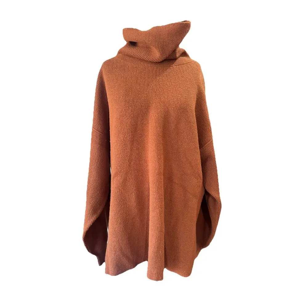 Free People Softly Structured Knit Tunic Sweater Sienna Orange Large Oversized
